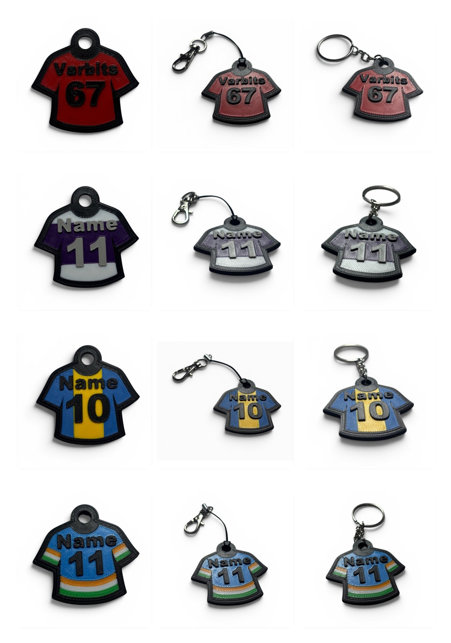 Custom sports jersey printed name keychain with personalised colours