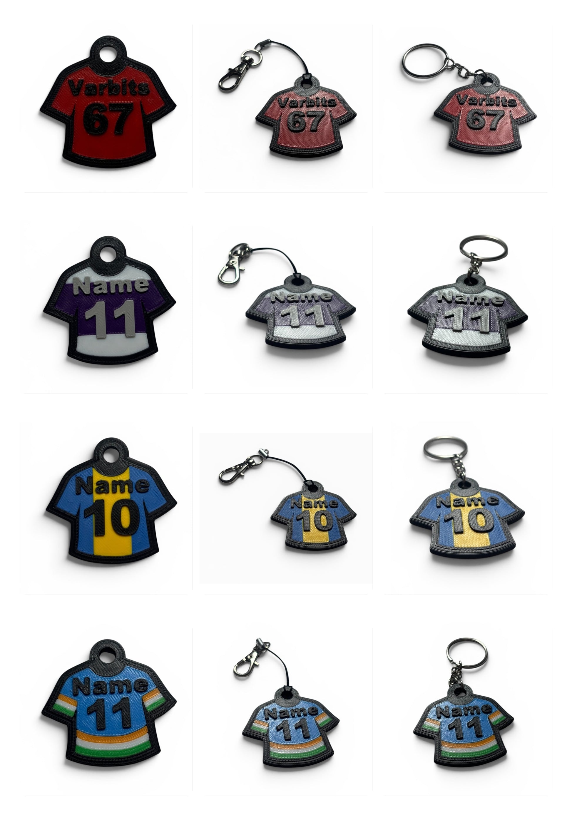 Custom sports jersey printed name keychain with personalised colours