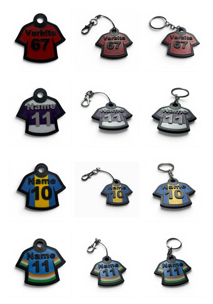 Custom sports jersey printed name keychain with personalised colours