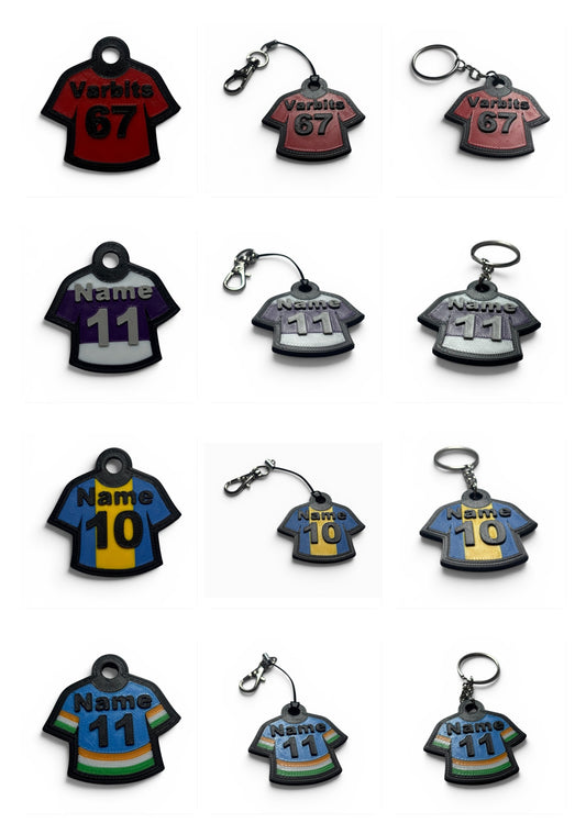 Custom sports jersey printed name keychain with personalised colours